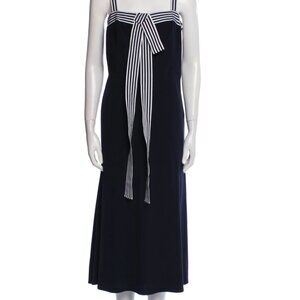 Lela Rose Blue Striped Midi Tent Dress with Grosgrain Trim Size, Size 10